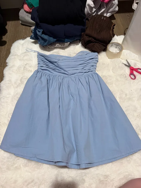 Boutique Blue Strapless Dress - Image 4