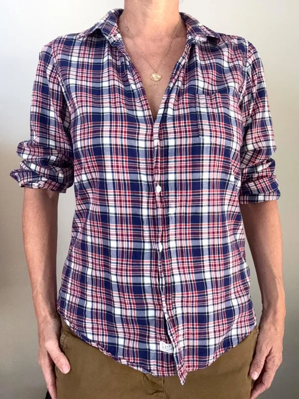 Frank & Eileen "Barry" Fitted Cotton Red/Navy Plaid Button Down Shirt  Medium - Image 7