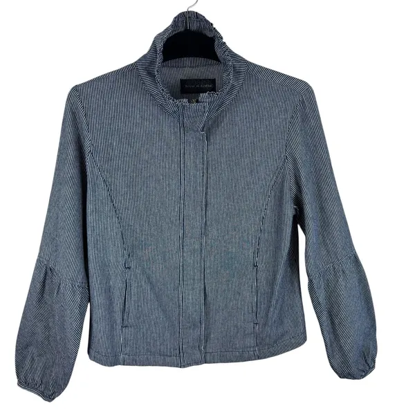 Live A Little Blue White Pinstriped Full Zip‎ Collared Jacket Pockets Size S - Image 3