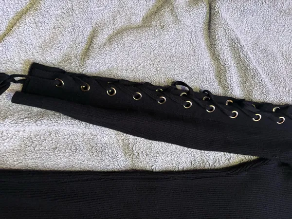 Ribbed Lace-Up Long Sleeve Dress - Image 5