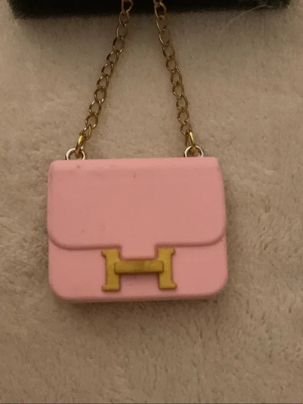 Pink Mini Purse Keychain with Gold H Accent - Image 2