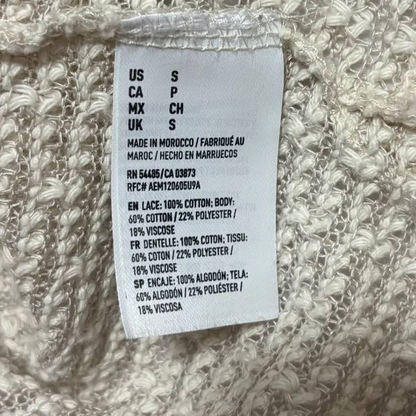 American Eagle Short Sleeve Sweater Cream Crochet Lace Boho Coastal Casual Small - Image 5