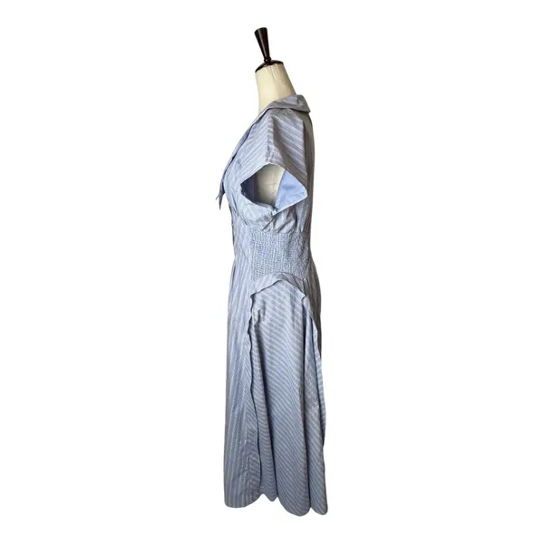 By Anthropologie Dress Women Small Blue White‎ Striped Pleated Midi Preppy Boho - Image 7