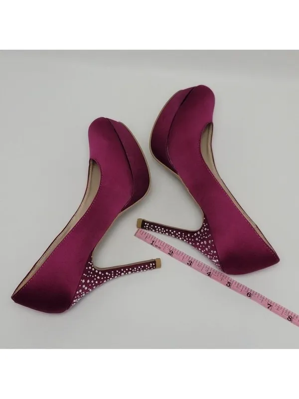 Fusia Pink Rhinestones Heel Satin Pumps Shoes By Olsenboye Size 7 - Image 5