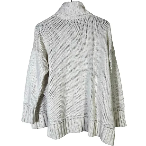 Aerie Chenille Knit Turtleneck Sweater Womens S White Oversized Cozy Slouchy - Image 4