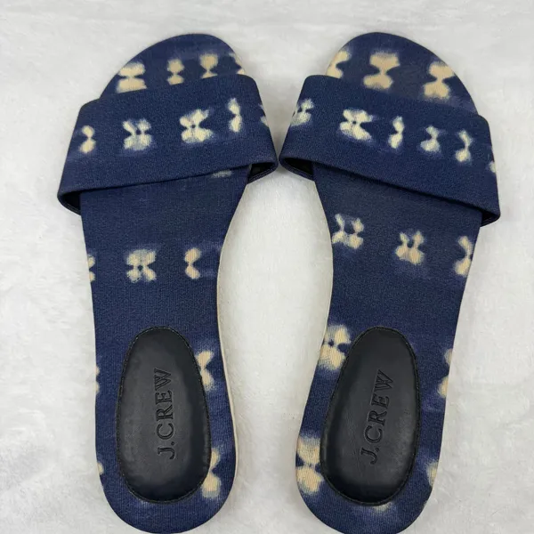 J Crew Women's Blue Tan Ikat Print Slide Sandals Slip‎ On Size 9 - Image 7