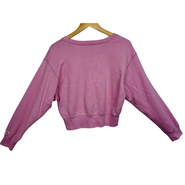 Abercrombie & Fitch Pink Fleece Logo Patch Cropped Crewneck Sweatshirt Size S - Image 3