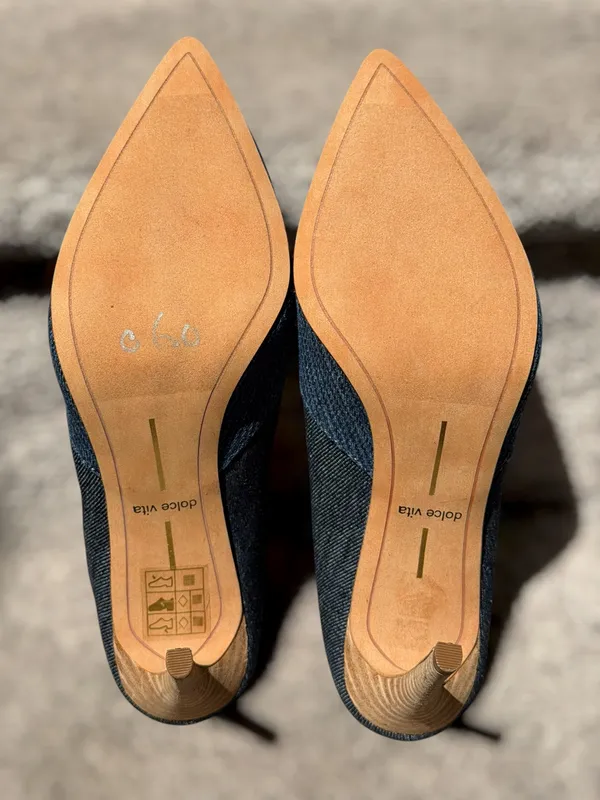 Dolce Vita Cinda Denim Pointed Toe Mule Heels‎ Slip On Stiletto Minimalist Chic - Image 7