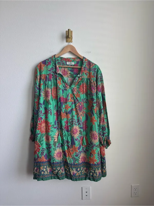 Natural Life Dara V-Neck Mini Dress Green Floral Boho Large - Image 3