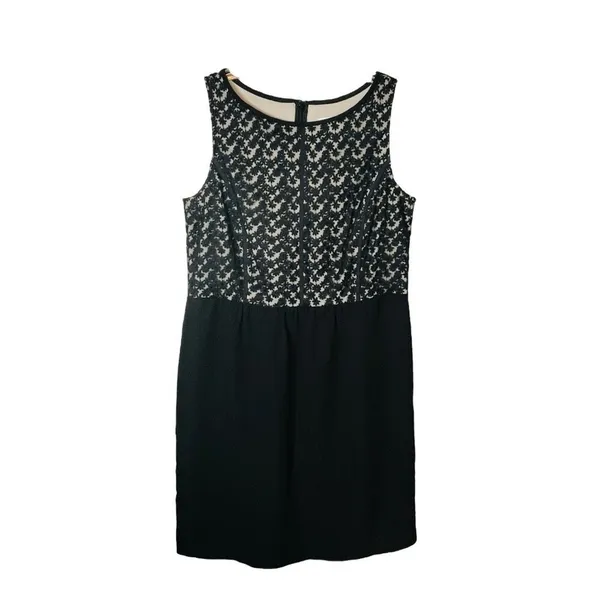LOFT Sheath Dress Womens 8 Black Cream Floral‎ Lace Bodice Sleeveless Business - Image 3