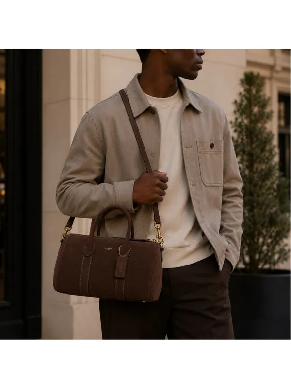 NEW Coach Compass 25 Suede Satchel Chocolate Brown Crossbody CFA51 NWT - Image 4