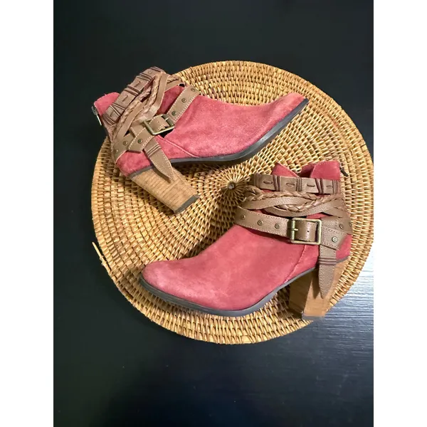 Naughty‎ Monkey Womens Berry Red Suede Boho Strappy Ankle Boots NM120183 7.5 - Image 9