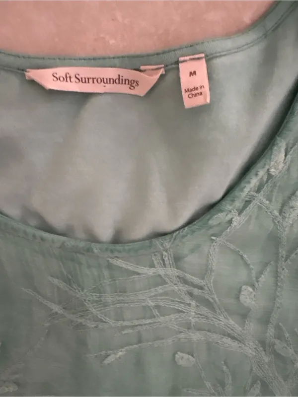 Soft Surroundings Mint Green Embroidered Short-Sleeve Dress - Image 2