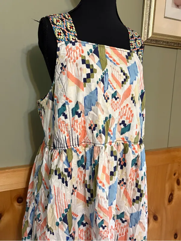 Anthropologie Pastel Multi Geometric Crossback Mini Sundress size Large - Image 4