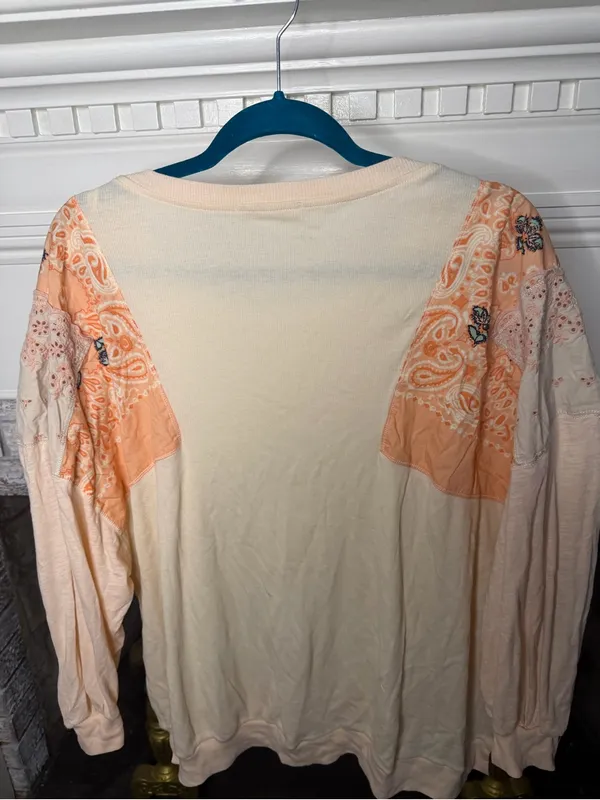 We The Free Cream Top with Peach Bandana Shoulder Panels - Image 3