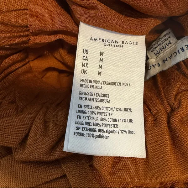 American Eagle Paperbag Pants Womens M Rust Linen Blend High Rise Belted - Image 6