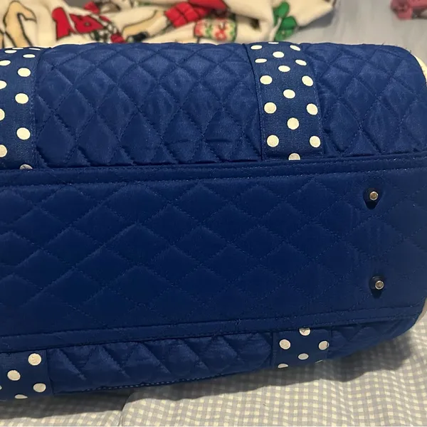 Blue Quilted Duffle Bag with Polka Dot Bows - Image 4