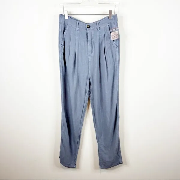 NWT Free People Faded Love Linen Blend High‎ Waist Pants Women's Size 27 Blue - Image 2