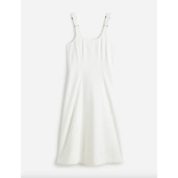 Madewell Denim Scoopneck Midi Dress Pure White Wash A Line Minimalist Small NWT - Image 6