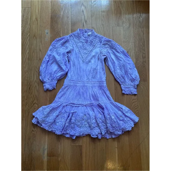 LoveShackFancy Viola Dress In Lavender Lilac Purple Lace Button Back Cotton Sz S - Image 4