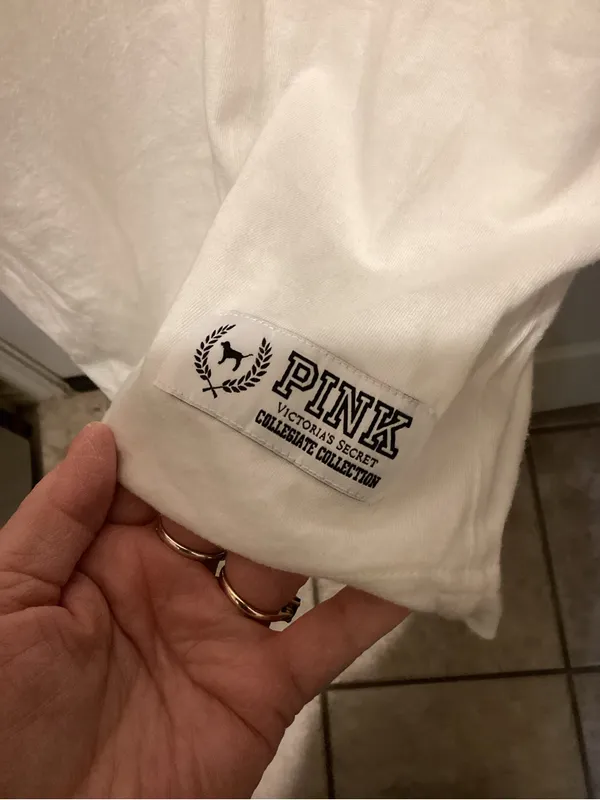 PINK Victoria's Secret White Tee with Purple Lettering - Image 5