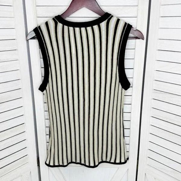 New York & Co Striped Ribbed Knit Sleeveless Sweater Tank Top Tan‎ Black Large - Image 8