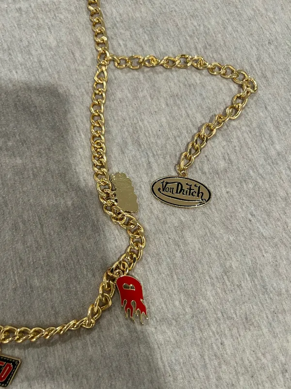 Von Dutch Gold-Tone Charm Chain Belt Necklace - Red & Gold Size S/M - Image 5