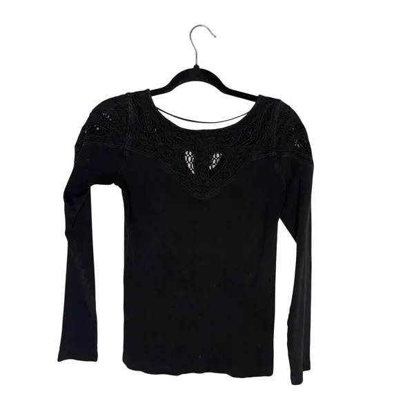 Free People Crochet Lace Top Womens Medium‎ Black Excellent Long Sleeve Cutout - Image 5