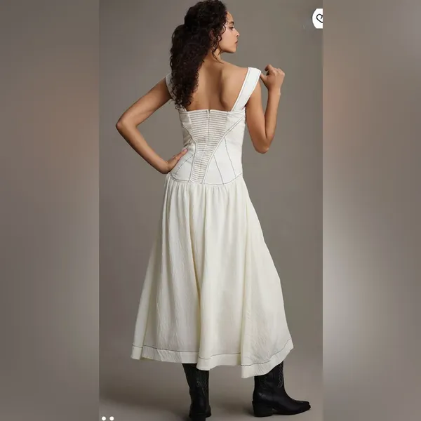 By Anthropologie Sleeveless Square-Neck Twofer Midi‎ Dress Size MP - Image 2
