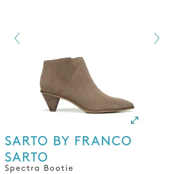 Franco Sarto Spectra Suede Booties 6.5 Tan Pointed Toe Quiet Luxury Fall - Image 2