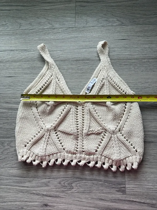 Zara Cream Crochet Knit Crop Camisole Size L - Image 6