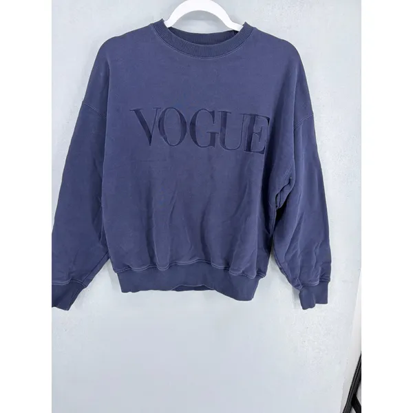 Vogue Women Sweatshirt Navy Blue Tonal Embroidered Logo Organic Cotton Medium - Image 2