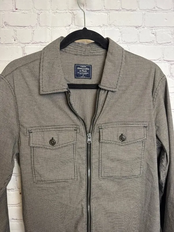 Abercrombie & Fitch full zip lightweight unisex jacket Small grey black retro - Image 3