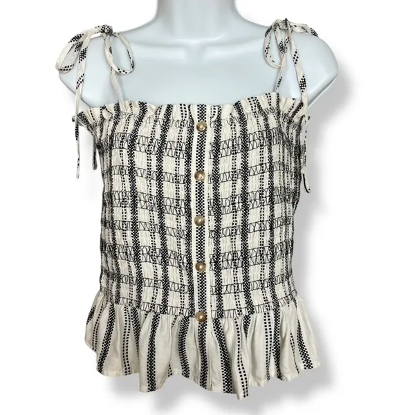 Loft Striped Poplin Smocked Cami Tank Top Shirred NWT Sz Medium Women Tie Straps - Image 4