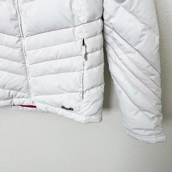 [Spyder] White Winter Puffer Ski Snowboard Jacket Hooded Rainbow Seams Size 4 - Image 8