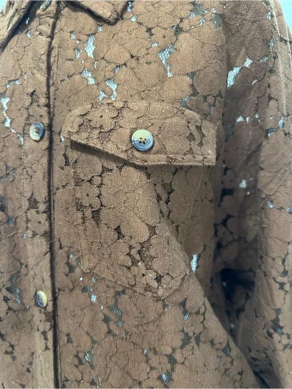 Shyanne Western Brown Lace-Overlay Frnge Shirt Jacket Size Large A1 - Image 8