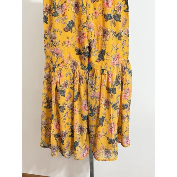 Janasya Yellow Floral Sharara Pants Women Size M Wide Leg Flared Palazzo Boho - Image 8