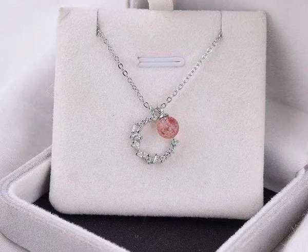 925 crescent strawberry crystal necklace women's high-end light luxury 2023 new style peach blossom clavicle chain ins lettering - Image 9