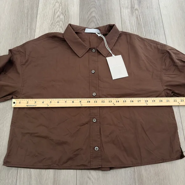 Everlane The Woven Boxy Chocolate PJ Everyday Casual Top Silky Cotton NWT M - Image 4
