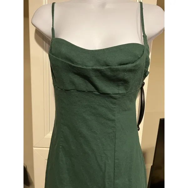 Zara Linen Blend Strappy Midi Dress in Green Size S Cowl Neck Slit - Image 7