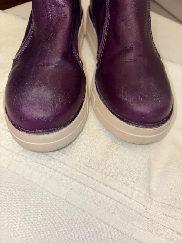 Miz Mooz Leather Platform Ankle Boots Deep Plum side zip Lando Style Sz 37 6.5/7 - Image 2