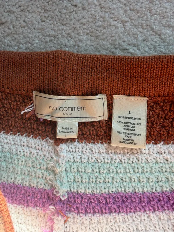 No Comment Striped Knit Crochet Shorts Brown Purple Mint Size L‎ Boho - Image 5