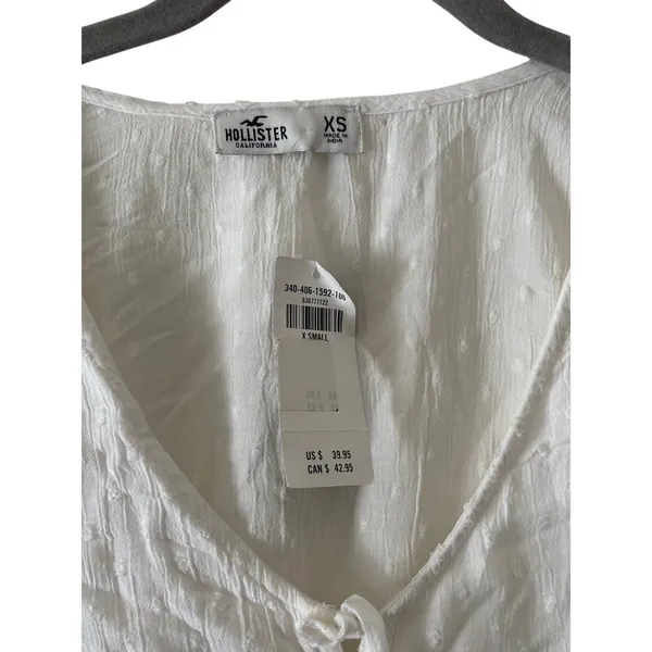 NWT Hollister Women’s White Swiss Dot Tie Front Peplum Blouse Long Sleeve XS - Image 6