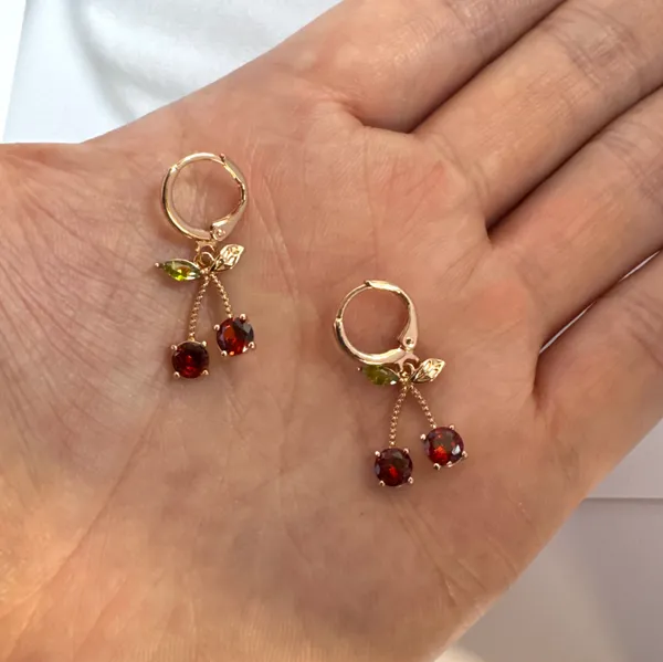 Cherry Dangle Drop Earrings for Women Gold - Image 4