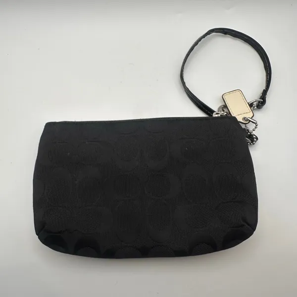 Coach Black Canvas Park Signature Medium Wristlet Zip Wallet Turnlock Pouch - Image 6