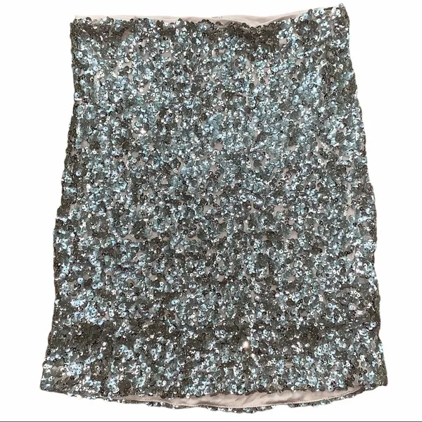 Free People Lined Gold Sequin Zip Up Mini Skirt - Image 6