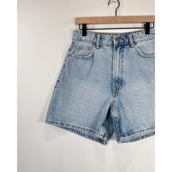 ZARA Womens Denim Shorts Blue Mom Jean High Rise Zip Fly Medium Wash Size 6 - Image 5