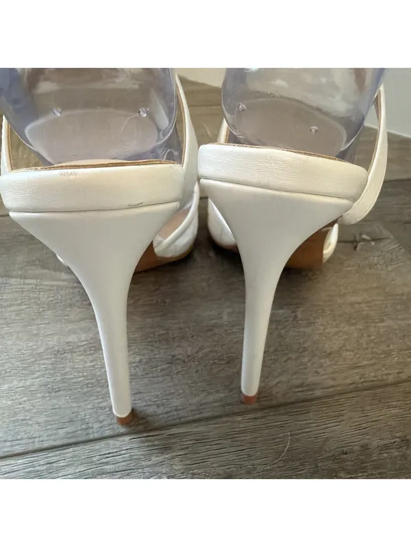 Lulus Louice White Embroidered Mesh Ankle Strap Pumps Shoes Size 8 Wedding Party - Image 5