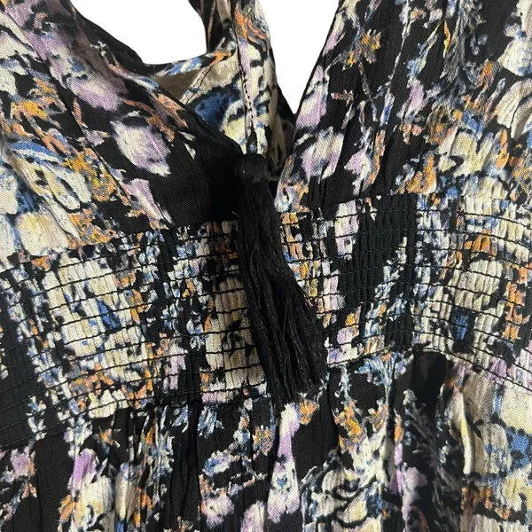 Free People Washed Ashore Black Floral Print Twist Back Mini Dress Size M - Image 11