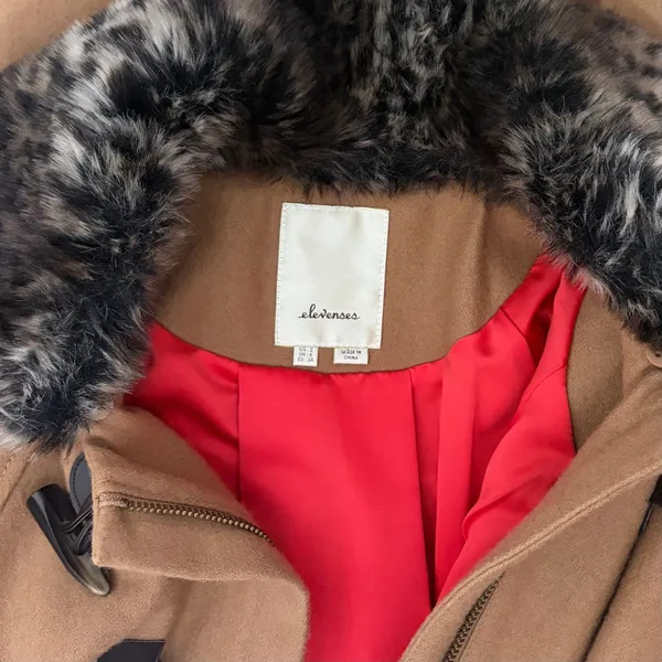 Anthropologie ELEVENSES‎ Melton Wool Toggle Coat Leopard Fur Collar Size 2 - Image 12